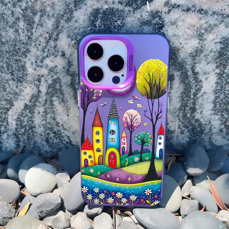 Colorful Forest Town Phone Case for Iphone 16 13 12 Pro Max 13 Mini 11 15 14 Pro Max Plus Fashion Laser Shockproof Back Cover