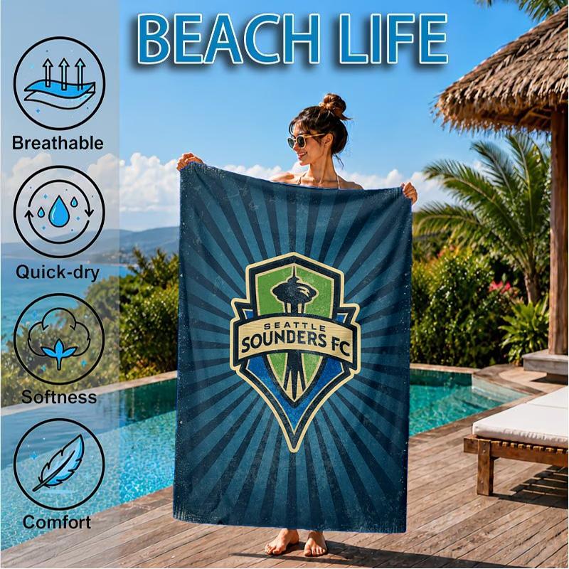 Sea-ttle Fc Logo Printed Microfiber Beach Towel, Soft And Absorbent, Quick-Dry, Ideal for Summer Travel, Beach Essential, Swimming Pool