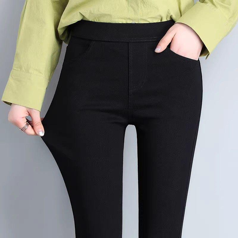 

Women s Elastic Fleece-Lined Skinny Pencil Pants - Black Tapered Leg 3XL