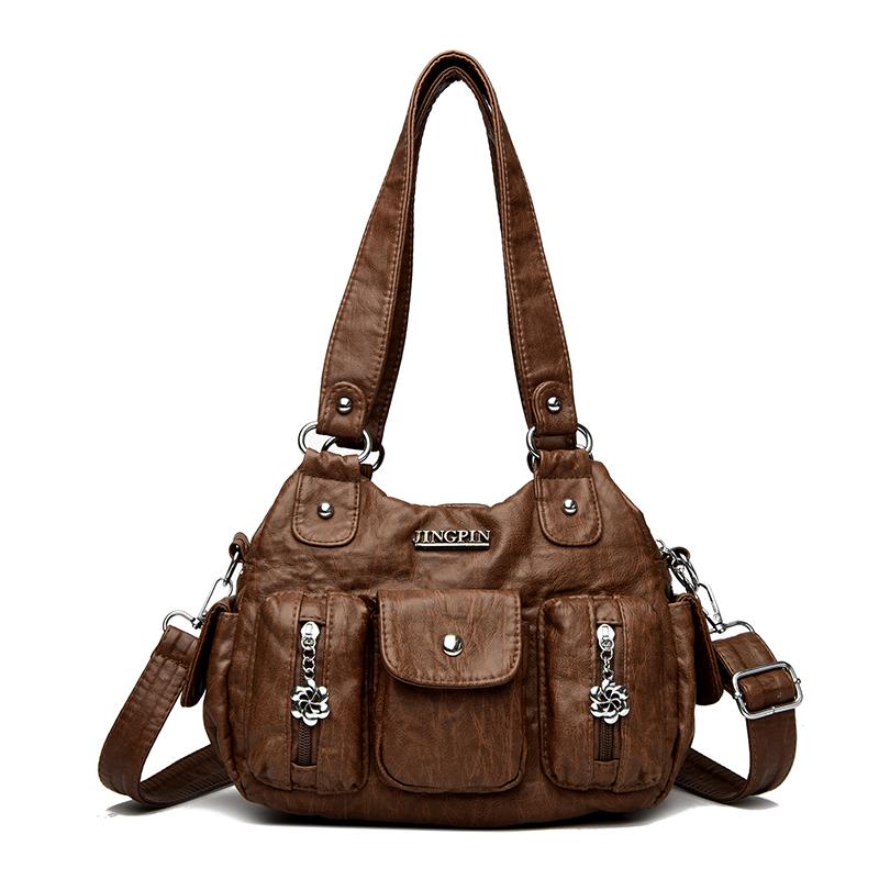 Solid Color Shoulder Bags For Women 2025 Fashion Soft Leather Casual Tote Bag Ladies Retro Messenger Crossbody Bag Commuting Sac