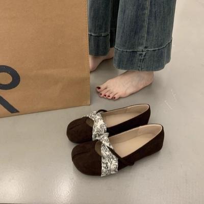 Retro Round Head with Suede Mary Jane Shoes, New Versatile and Not Tired of Commuting Feet, Flat Single Shoes for Women