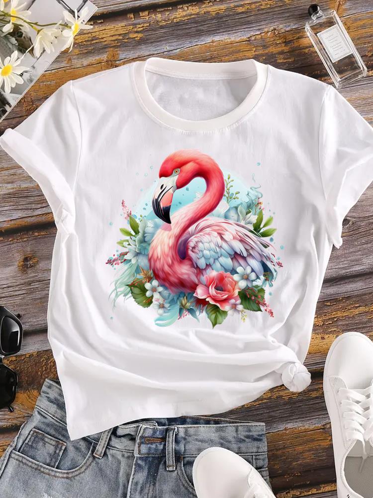 (Asian Size) trend love heart flower T-shirts Printed Clothing Lady o-neck Short Sleeve Female Top Casual T Shirt Fashion Women Graphic Tee