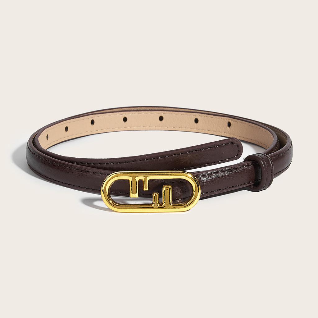 Simple Gold Oval Buckle Decoration Women Solid Color Slim Belt For Use Daily
