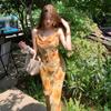 New Chinese-style Printed Sleeveless Suspender Swing Neck Dress for Women's Fresh Pastoral Style Retro Oil Painting Hip-wrapped Long Dress