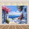 Nordische Griechische Landschaft Hausparty Dekorationen Inselstadt Santorin Blaue Kuppel Kirche Ägäis von Santorin Fotografie Hintergrund