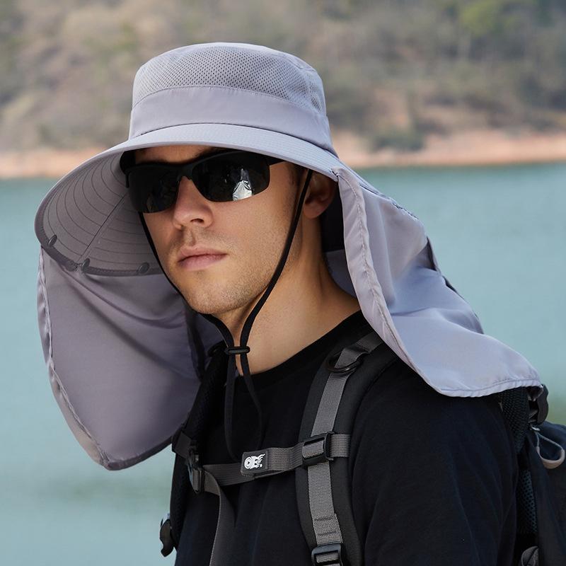 Men'S Fishing Hat Summer Uv Protection Sun Hat With Neck Face Flap Large Brim Shawl Fisherman Cap For Outdoor Hiking Camping