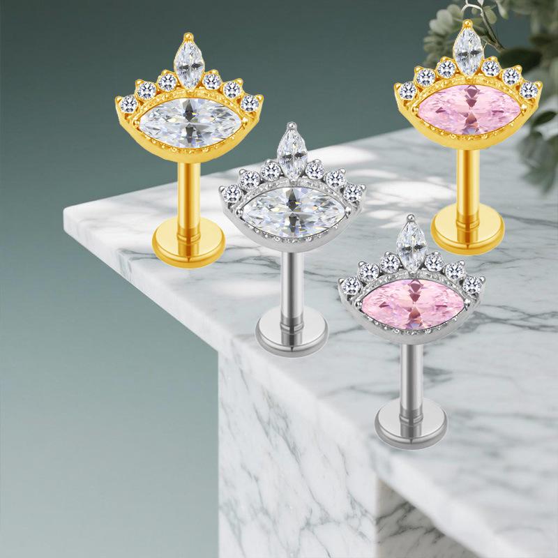 Gaibei G23 Titanium Tragus Piercing with Inner Thread and Water Drop Zirconia 3D Design