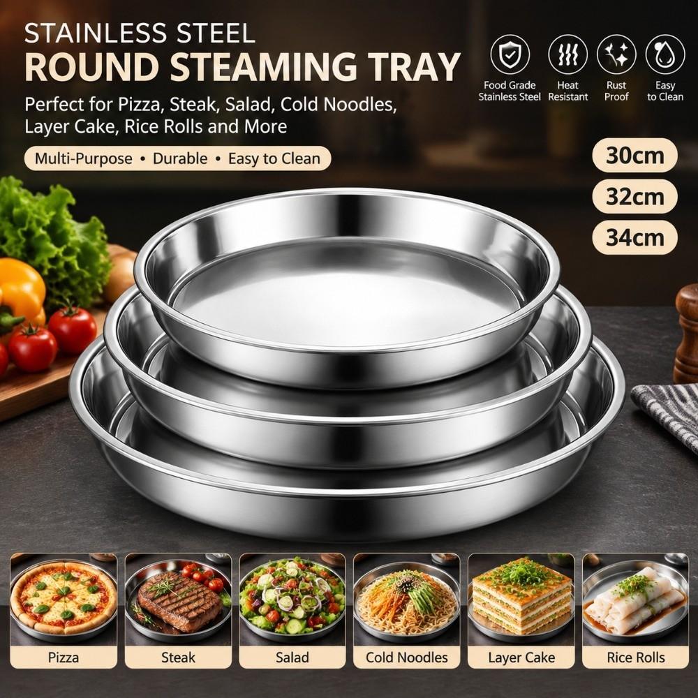 Flat Stainless Steel Pizza Pan Stainless Steel Round Baking Tray Restaurant