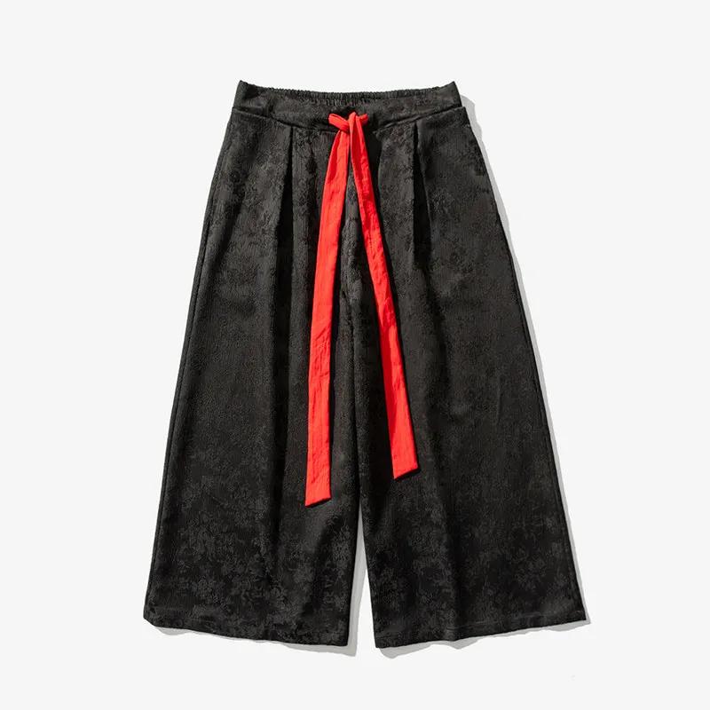 2026 Men Loose Wide Leg Pants Spring Men Casual Black Skirt Pants Fashion Flared Pants Chinese Style Men Print Harajuku Trousers