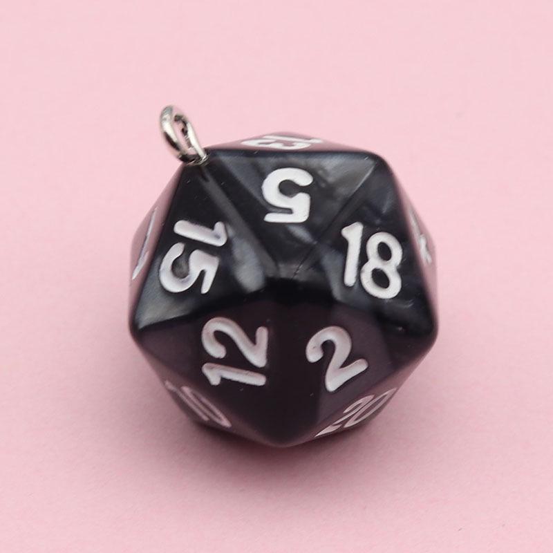 20-Sided Pearl Acrylic Dice Shaker Bag Keychain Pendant for DIY Jewelry