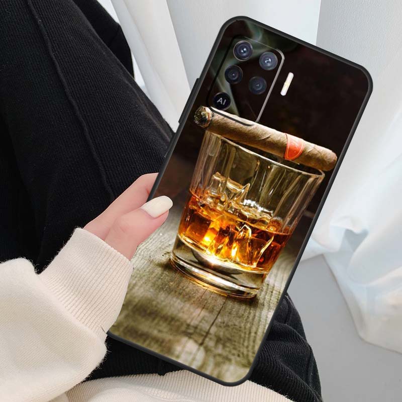 Cigar Whiskey Ice Drink Case For Oppo A18 A38 A58 A78 A98 A80 A60 A40 A96 A76 A16 A94 A74 A54 A15 A17 A57 A77 A5 Pro
