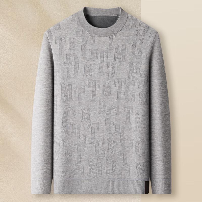 MONTAGUT Men's Cashmere Blend Fleece-Lined Crew Neck Sweater