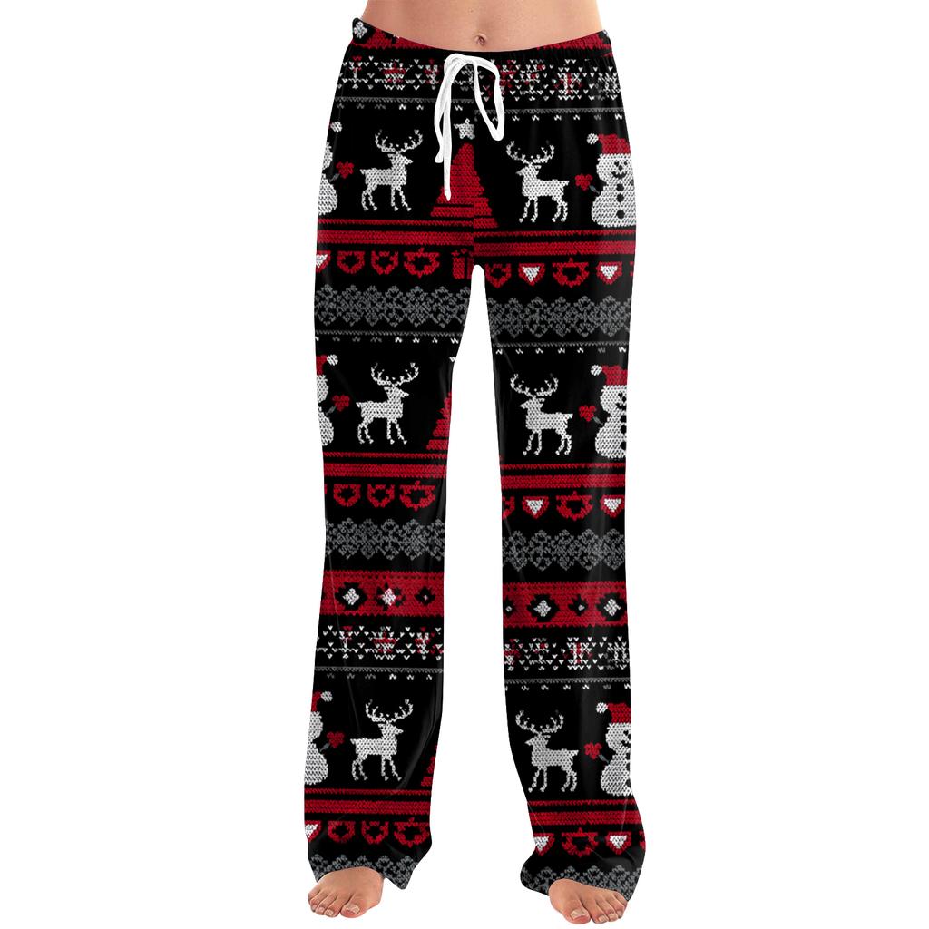 Women's Drawstring Christmas Printed Casual Pants
