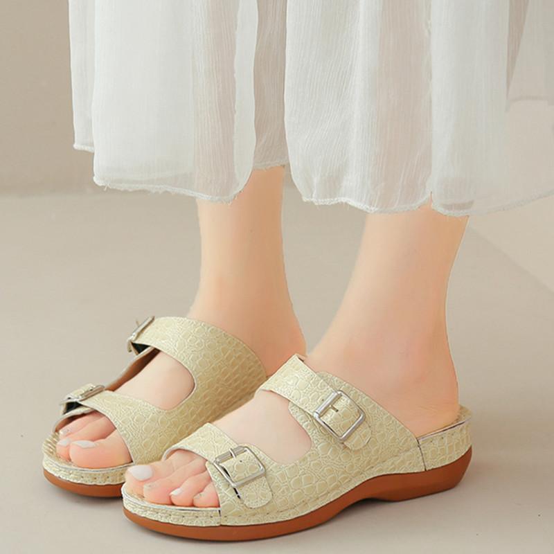 Fashion Shoes Big Size On A Wedge Ladies' Slippers Low Platform Luxury Slides Soft Designer Rome Hoof Heels PU Rubber Fabric Casual Fash