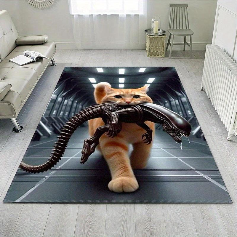 

Alien Cat Rug for Sci-Fi Fans Living Room | Fun 3D Graphic Carpet | Quirky Home Decor Ideas Skid resistant carpet 50x80cm