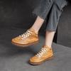 Women's Vintage High-Top Sneakers - Top Layer Cowhide Lace-Up Casual Shoes with Rubber Sole, Round Toe Comfortable Flat Shoes