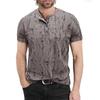 Top de Verano para Hombre Manga Corta Cuello Redondo Agujeros Rotos Botones Estilo Americano Color Sólido Camisa para Ropa de Calle Diario Viajes