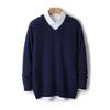 Herren V-Ausschnitt reiner Wollpullover - Lässiger locker gestrickter Pullover