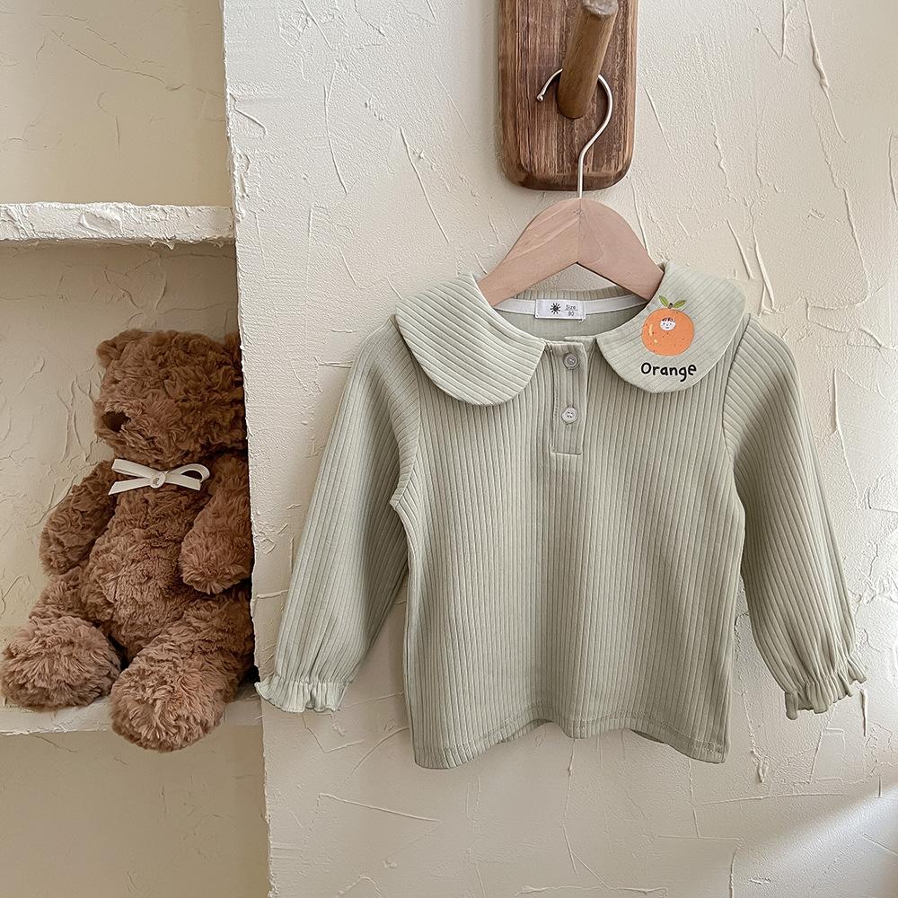 Girls Cotton Long Sleeve T Shirt Spring Autumn Baby Doll Collar Printed Top Infant Casual Outerwear Base Layer 110cm