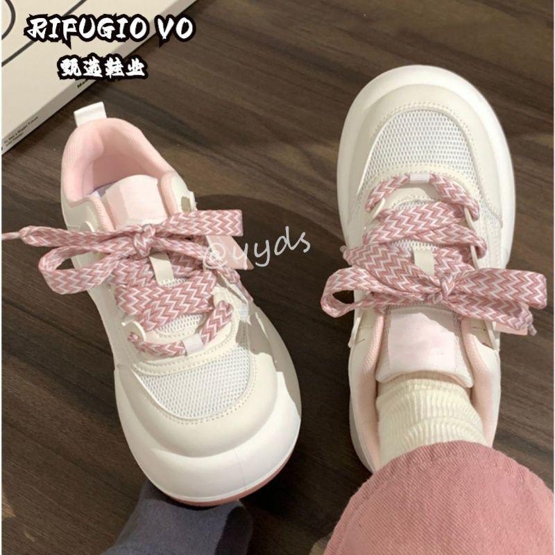 Pink Mesh Little White Shoes Children's Spring Breathable and Versatile Big Head Shoes Niche Height-increasing Women's Shoes Thick-soled Little White 