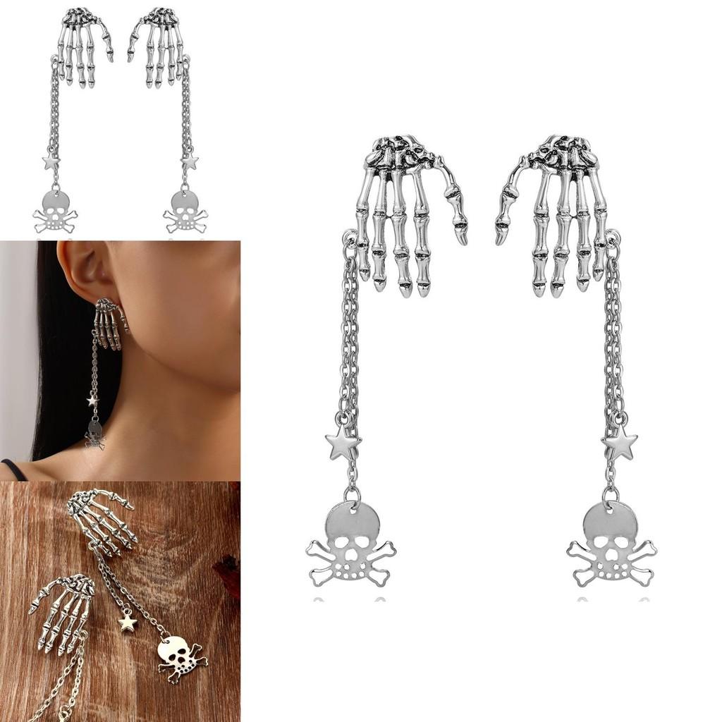 Gothic Punk Skull Ear Jewelry With Alloy Material For Festival Wear