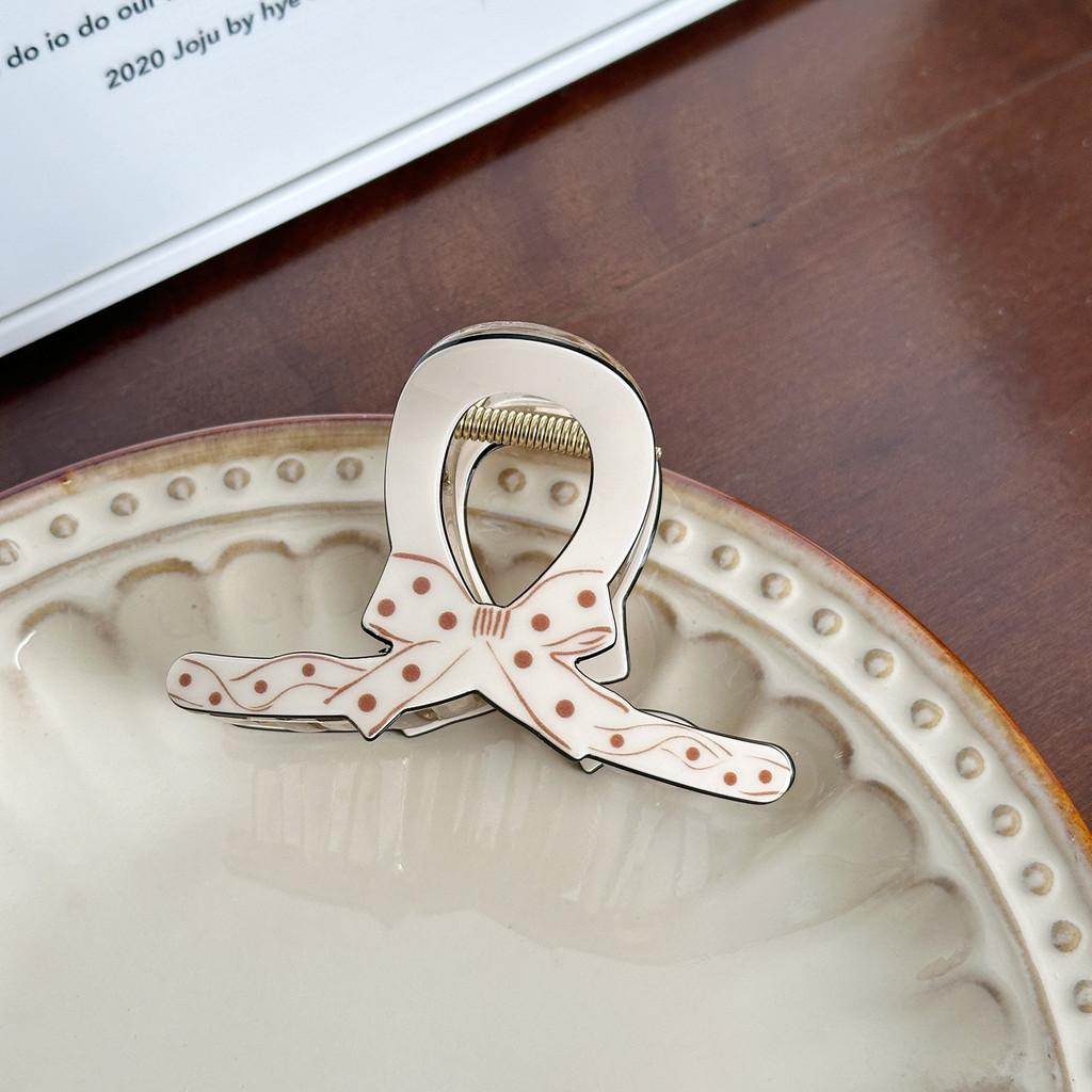 Elegant Hair Claw Clip In Polka Dot Design With Charming Bow For Daily Use