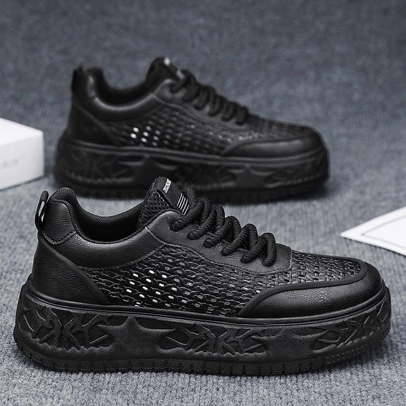 Casual sports hollow men's shoes summer new breathable punching fashion little white shoes personalized thick sole heightening shoes board shoes