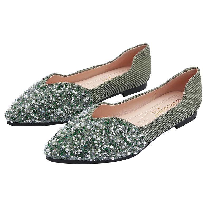 

Остроносые туфли-лодочки женские на плоской подошве летний новый стиль нежные туфли на мягкой подошве туфли Doudou большого размера до 43 зелёный