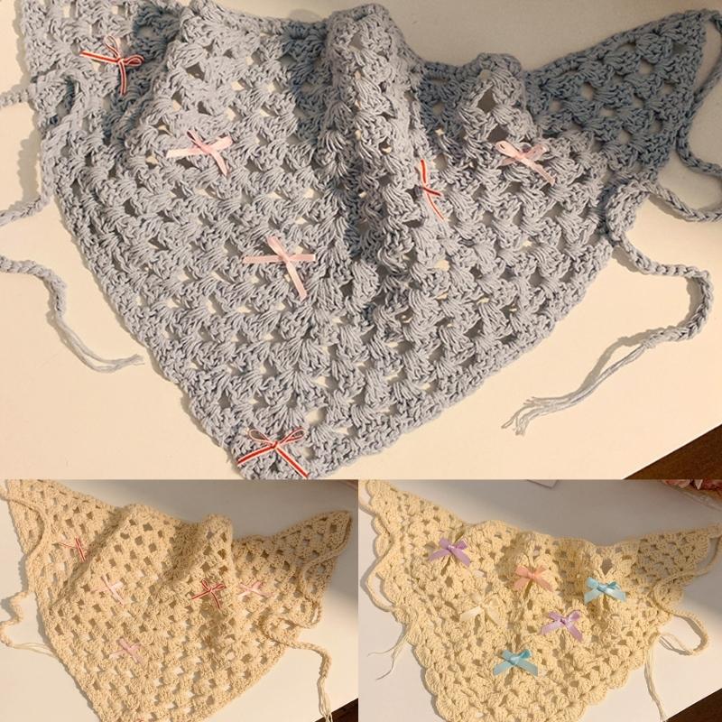 Crochet Hair Bandana Headbands Knitted Bowknot Head Scarf Festival Headwrap