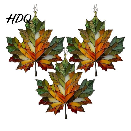 Indoor Autumn Party Supplies Acrylic Maple Leaf Suncatcher for Home Decor Stained Glass Decorative Leaves Style Window Hanging Ornament Thanksgiving