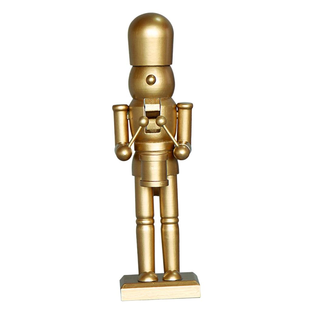 Golden Wooden Nutcracker Drumming Puppet Christmas Figures Toy Birthday Gift Traditional Handmade