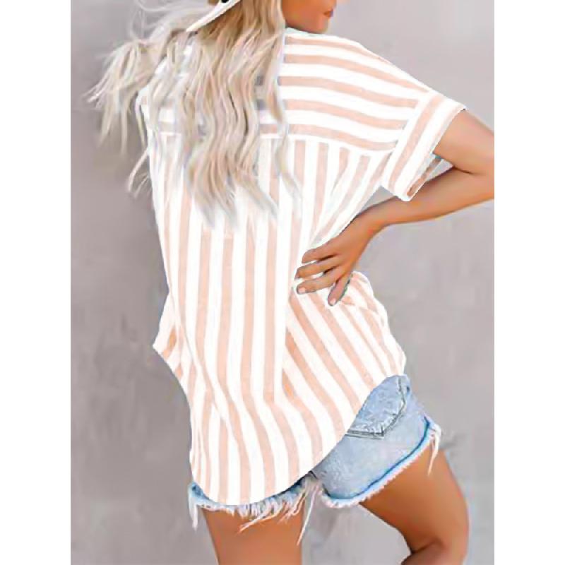 2026 Primavera/Estate Casual da Pendolare Stampata a Righe Bicolore Manica Corta Top Camicia da Donna