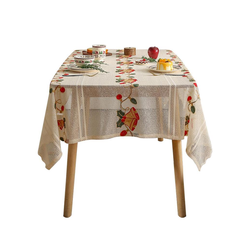 American Christmas Red Lace Tablecloth - High-End Polyester Decoration for Coffee & Dining Tables