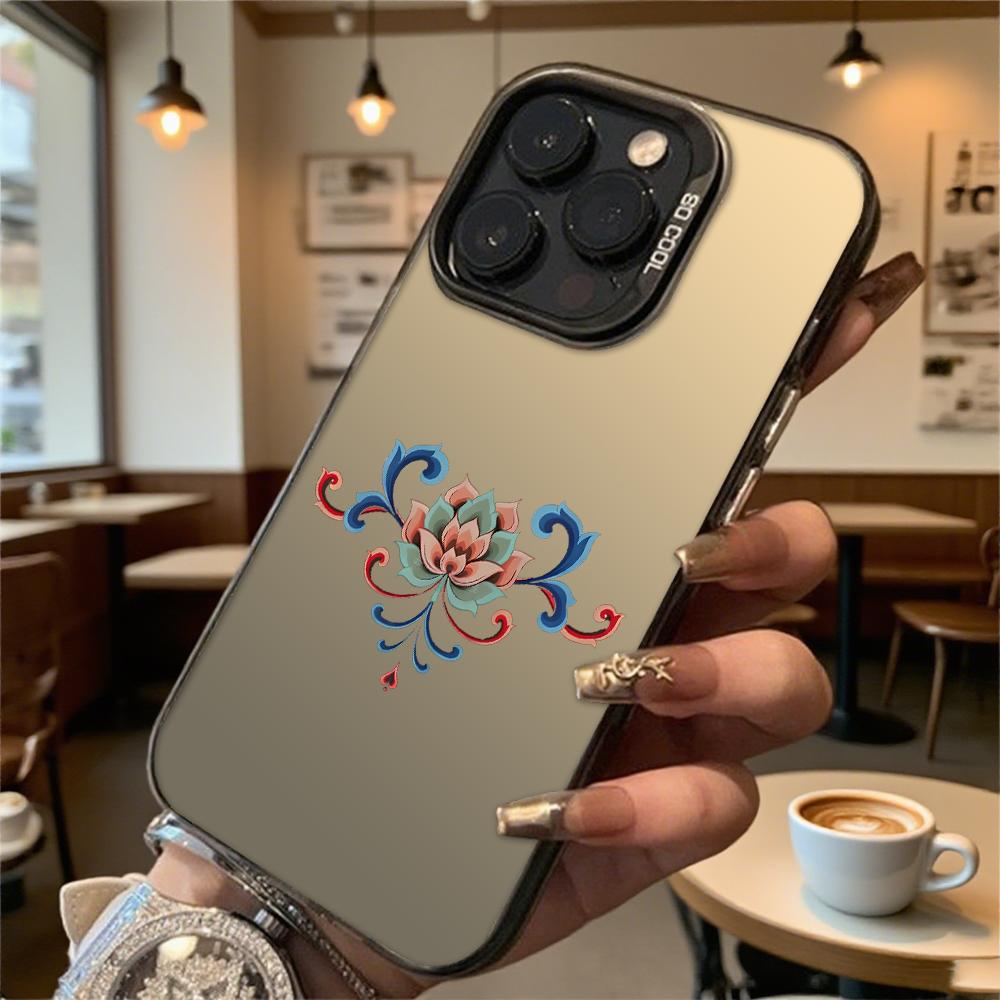 Ornate Floral Pattern Hard Phone Case for Iphone 16 15 14 13 12 11 Pro Max Mini Shockproof Anti-Scratch Protective Cover