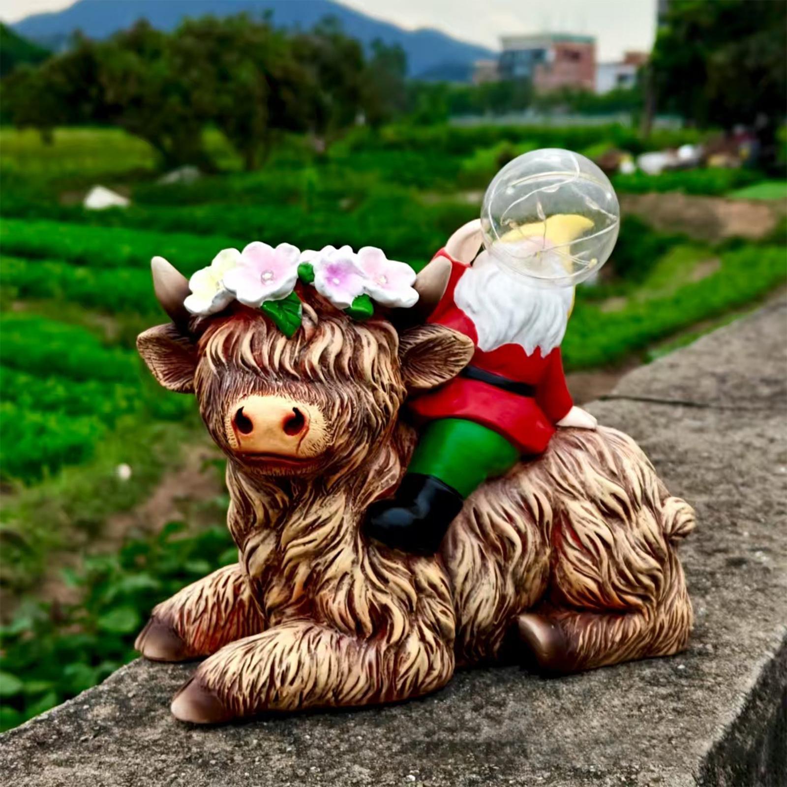 

Solar Powered Dwarf Riding High Mountain Ox Ornament Outdoor Garden Courtyard Illuminated Decoration One Size