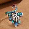 Exaggerated Women Finger Rings Peacock Enamel Retro Ring Fashion Open Rings  Girls