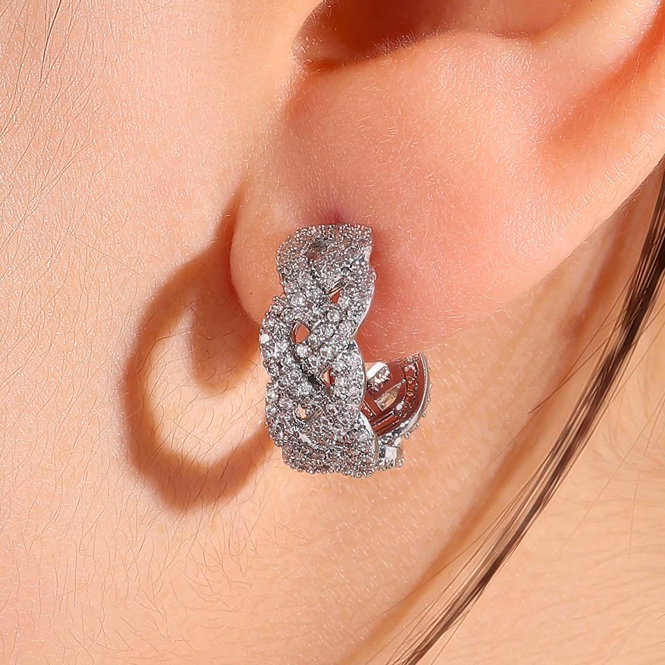 ZAKOL Buling Cubic Zirconia Link Chain Hoop Earring for Women Link Twist Geometric Fashion Ear Accessories Party Zircon