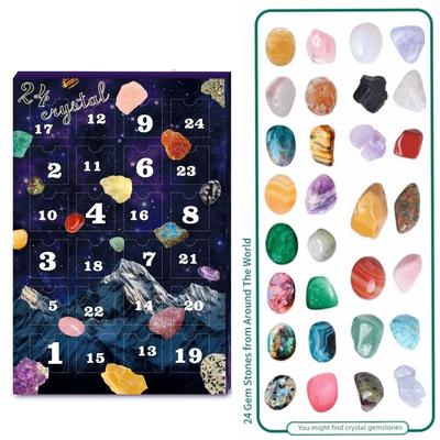 Unique Christmas Crystal Gemstone Blind Box Colorful Interesting Rock Mineral Specimens 24 Grid Crystal Advent Calendar