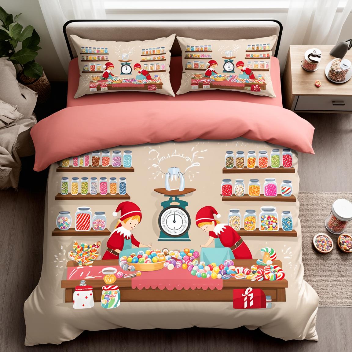 

Comforter 3Pcs Christmas Baking Gingerbread House Bedding Set Polyester Cute Print Queen Size Kitchen Home Gift Comforter (quilt)-EU Single(135*200cm)3pcs