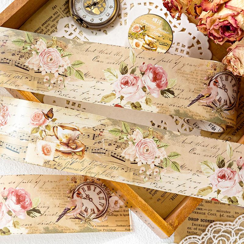 200cm/roll PET Tape Garland Tape Flower Theme Notebook Journal Border Collage Material DIY Mobile Greeting Card Cup Decoration