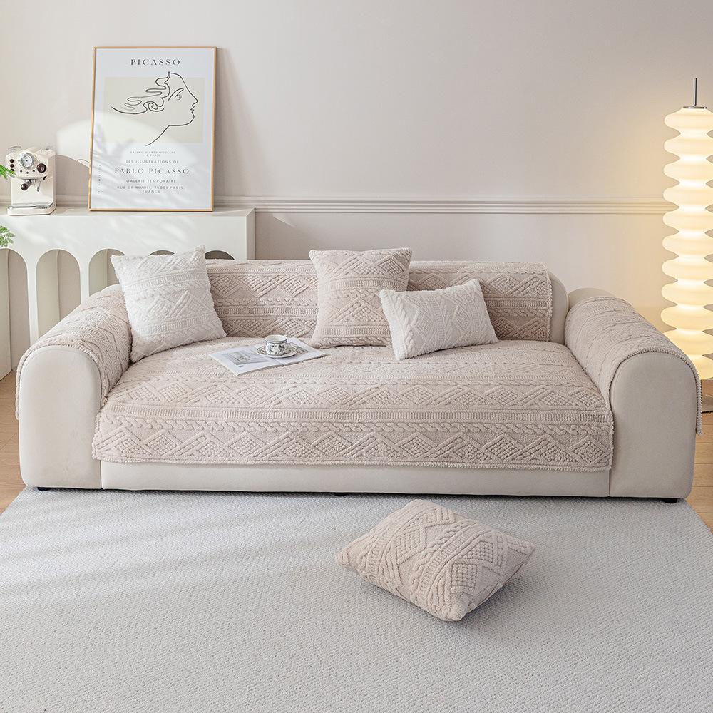 Jacquard Cotton Velvet Solid Colour Sofa Cushion Autumn Winter Thickened Warm Soft Non-Slip Sofa Cushion Cover Cloth Towel