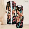 Women Plus Size Two Piece Dress Set Long Sleeve Open Front Cardigan Sleeveless Printed Bodycon Dress