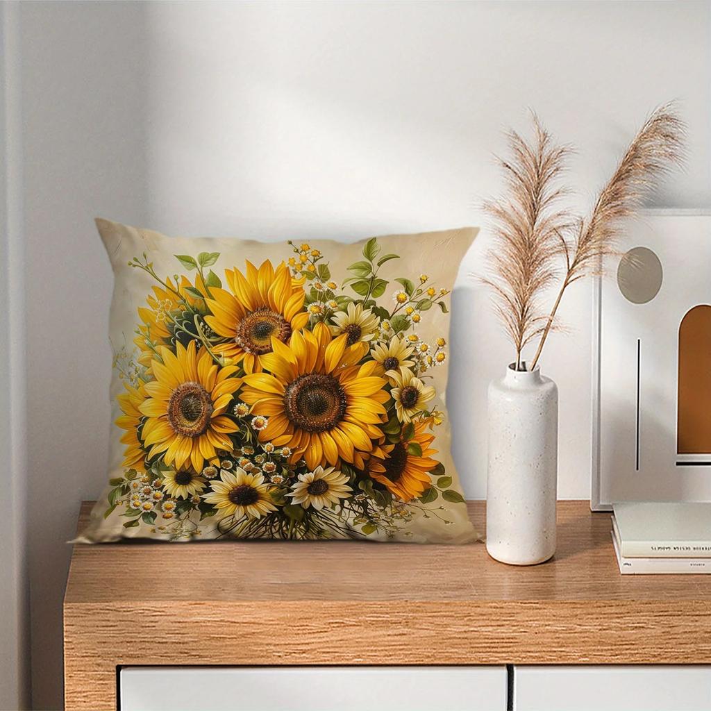 Sunflower Flower Decorative Pillowcase, Ultra-soft Polyester Pillowcase for Living Room Sofa and Car Pillowcase Decoration