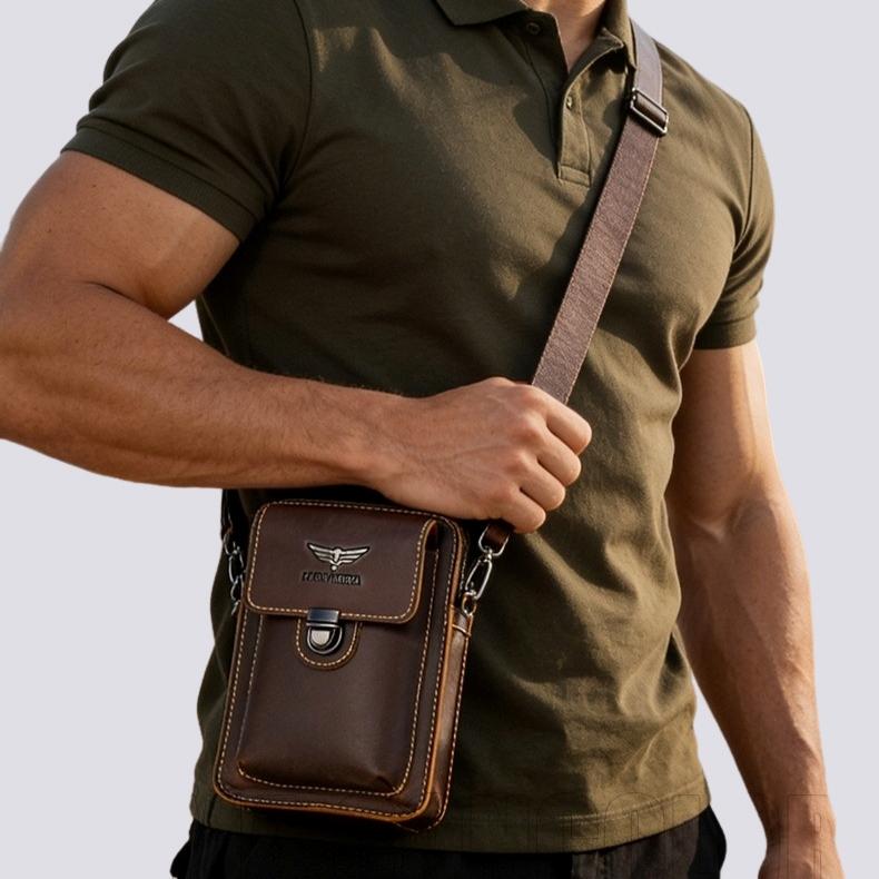 LION VERA Sacoche de Ceinture en Cuir Véritable pour Téléphone Homme Sacoche de Taille Fine Bandoulière