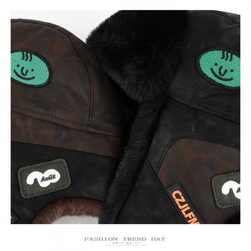 Winter Faux Leather Trapper Hat Men Women Warm Fleece Lined Windproof Outdoor