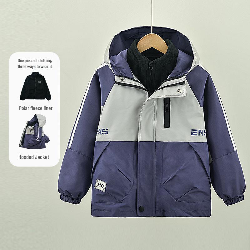 

Winter 2025 Boys Three-in-One Detachable Windbreaker with Fleece Lining 130 фіолетовий