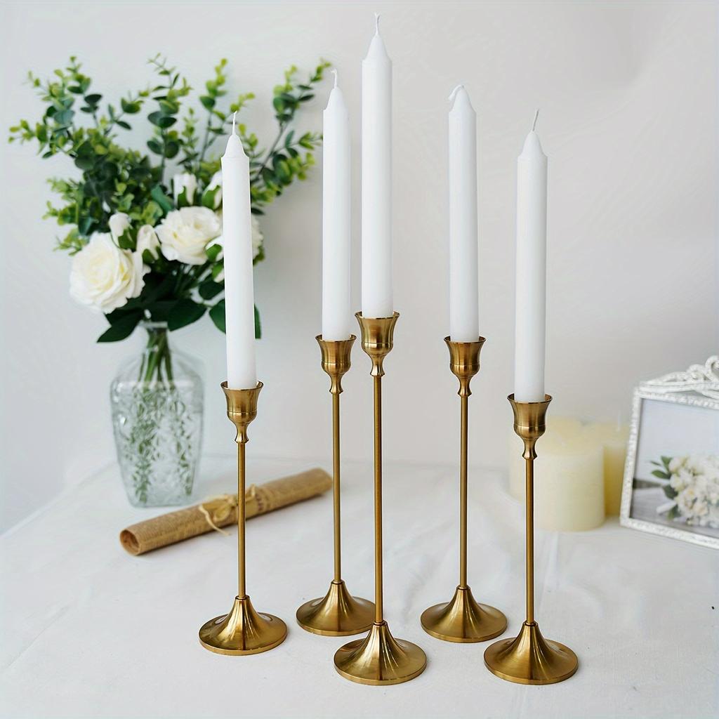 3 Pcs/ Set Golden Brass Candle Holders, Retro Modern Decorative Center Candle Holders