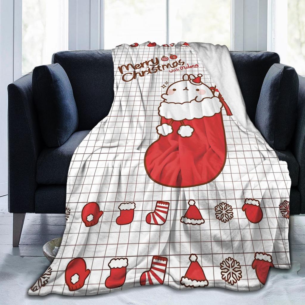 Merry Christmas M-Molangs Blanket Flannel Decoration Breathable Super Warm Throw Blanket for Bed Outdoor Plush Thin Quilt