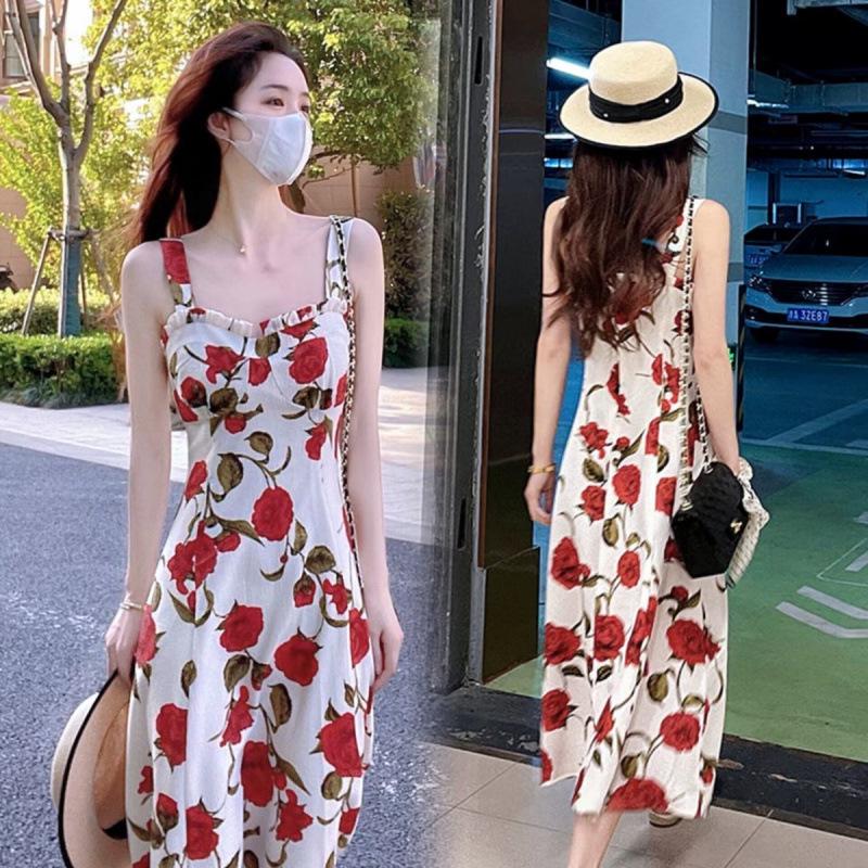 

Seaside Holiday Floral Print Spaghetti Strap Dress - Orange Campanula Summer 2025 Collection XL (recommended for 115-130 kg)