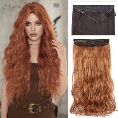 Synthetische lange gewellte Haarverlängerungen ohne Clip-In, natürliche, versteckte, geheime falsche Haarteile, unsichtbarer Draht, lockige Haarverlängerungen für Frauen